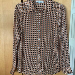 Rose+Olive Geometric Print Patterned Button-Up Blouse. Size small